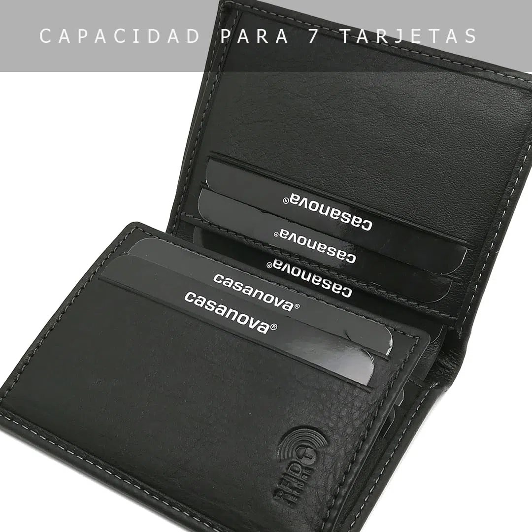 Mini Cartera Tarjetero Hombre Piel - Hecho a Mano - RFID - 10058 Negro