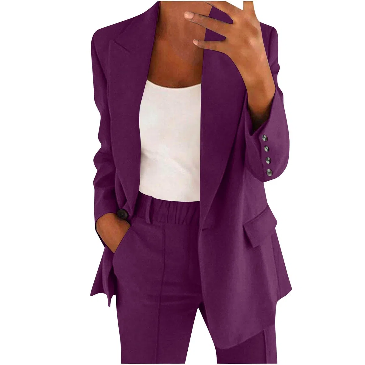 Traje de mujer ligero para negocios, conjunto de blazer, ceremonia formal, color liso, chaquetas y pantalones de oficina, moda con bolsillos, ideal para bodas y fiestas