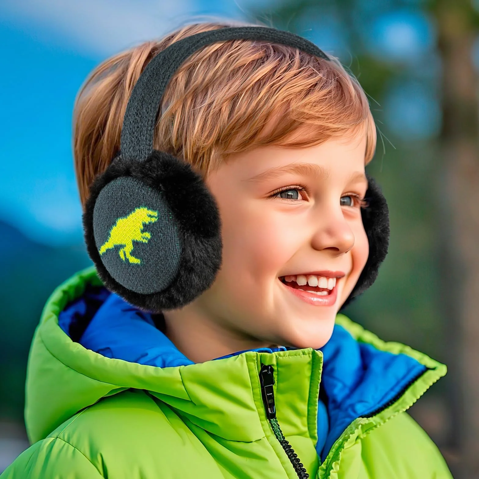 Orejeras Infantiles, Dinosaurio Suave Orejeras de Invierno Ajustables Orejeras de Felpa Cálido para Niños Actividades Aire Libre en Invierno