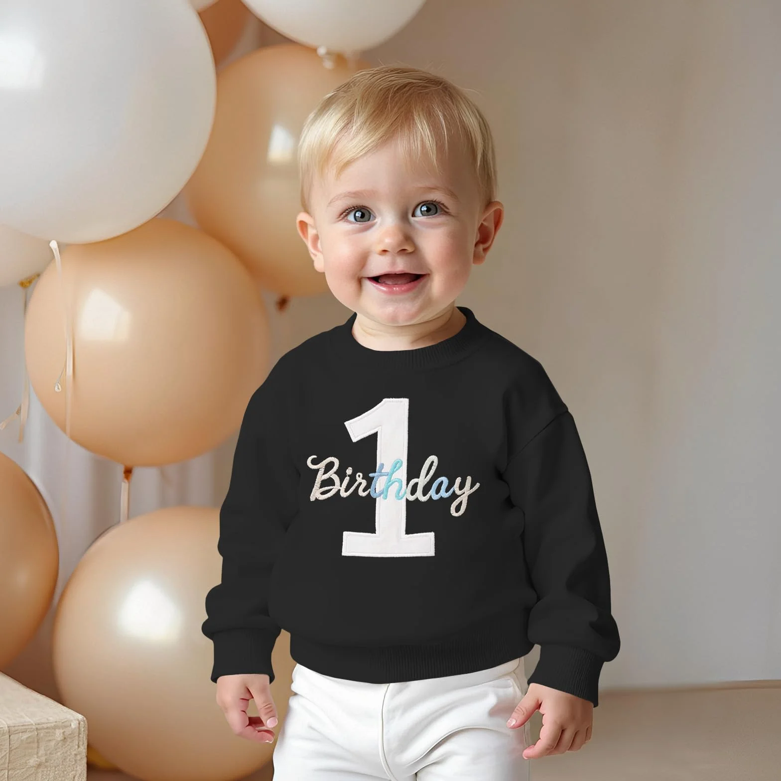 CM C&M WODRO Sudadera para niño de 1 cumpleaños, 1 jersey de bordado de cumpleaños, ropa de bebé recién nacido, sudaderas para niños, cuello redondo, camiseta de manga larga, ropa para niños pequeños