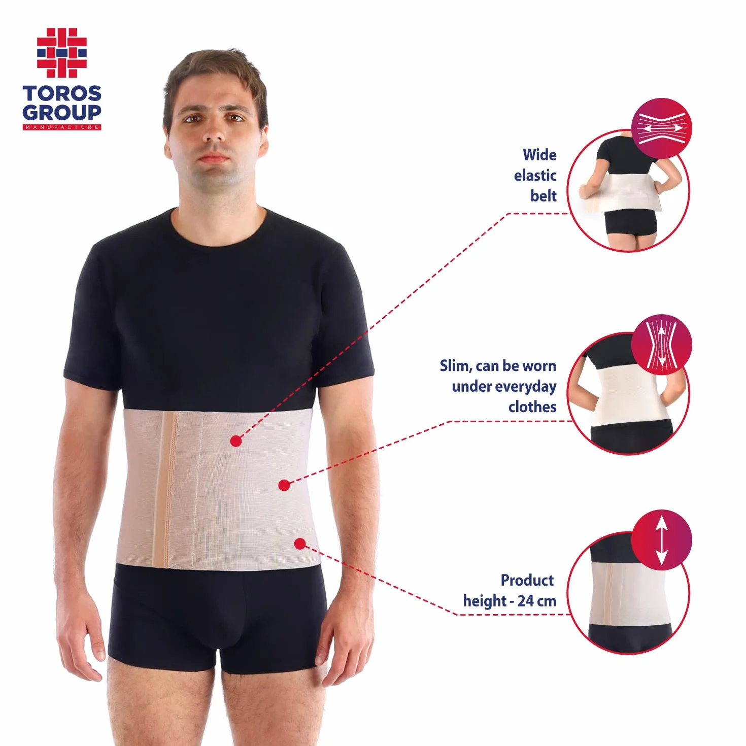 TOROS-GROUP Cinturón elástico postoperatorio abdominal 24cm / Faja postparto y postoperatorio/Apoyo de los músculos abdominales y lumbosacro/Unisex/MEDIUM Beige