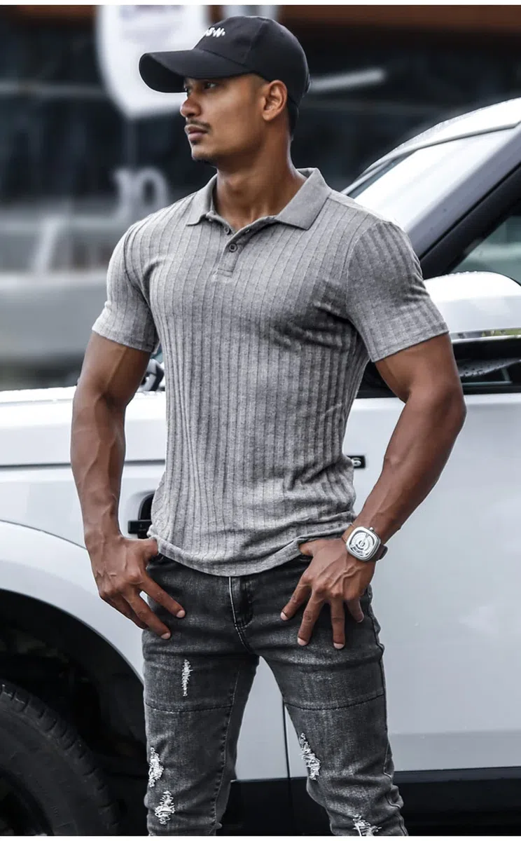 Muscle Cmdr Polo de Manga Larga/Corta para Hombre, Camiseta Informal de algodón Ajustada