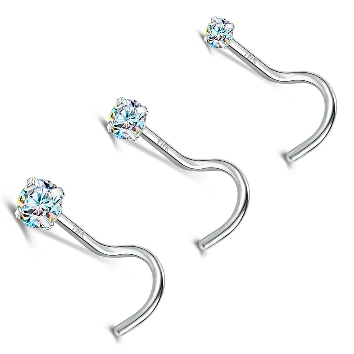 ZS 18K Oro Real 20G Nariz Anillo para Mujeres Hombres, 1.5mm 2mm 3mm CZ Diamante Simulado, Sólido 7mm Piercing Nariz Stud Joyas para el Cuerpo