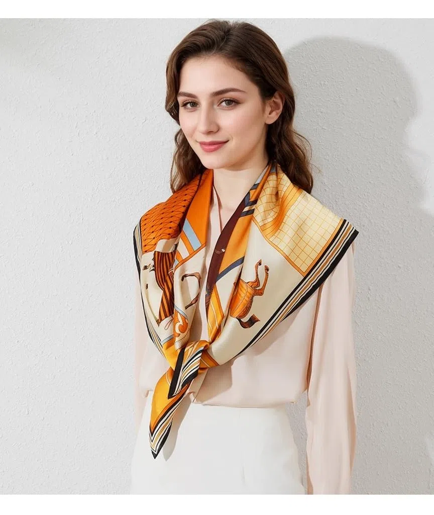 'ANDANTINO 100% Pure Mulberry Silk Scarf 35'' Large Square Lightweight Headscarf Womens Hair Wraps-With Gift Packed'