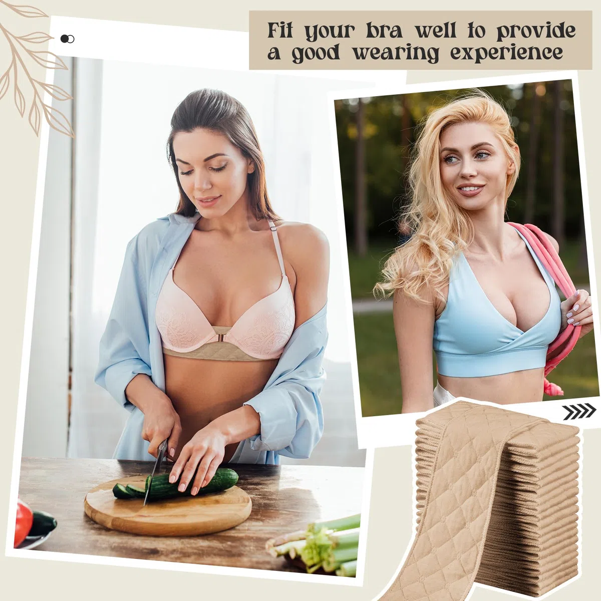 SATINIOR 20 Forros de Sujetador para Sudor 18 x 3 Pulgadas Almohadillas Debajo del Pecho de Algodón de 3 Capas para Mujeres