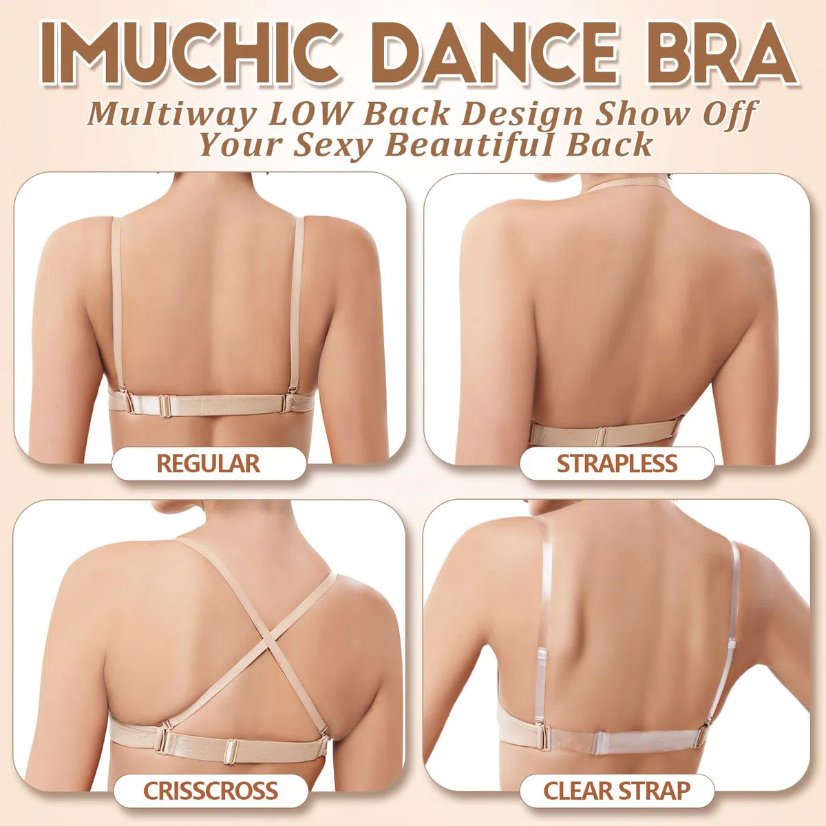 iMuchic Brasier de baile para niñas, sin costuras, invisible, sin espalda, con tirantes ajustables