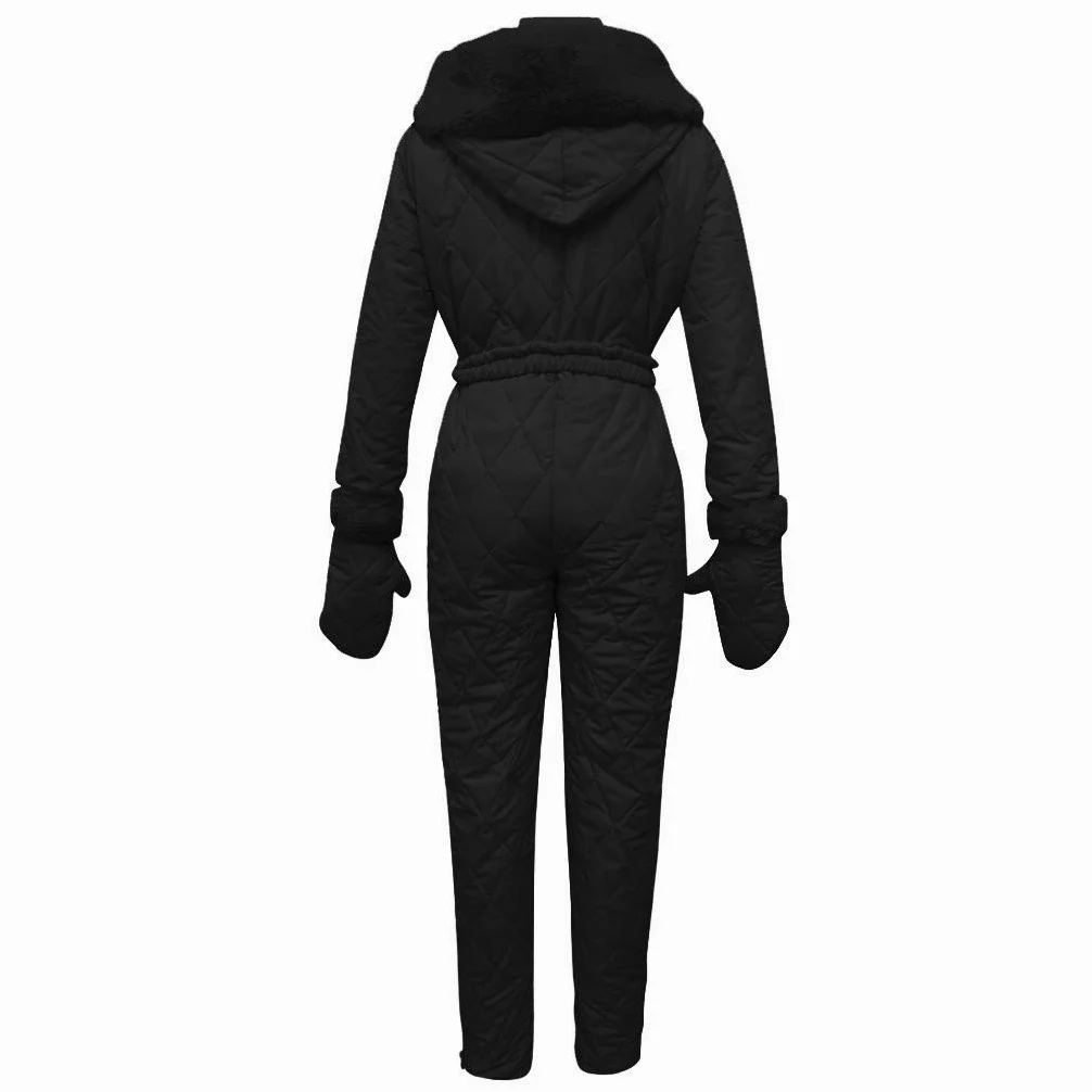 Traje de esquí para mujer, de una pieza, cálido, traje de nieve para mujer, mono de esquí para invierno, cálido, para esquiar, para exteriores, con capucha, cierre de cremallera, traje de esquí,