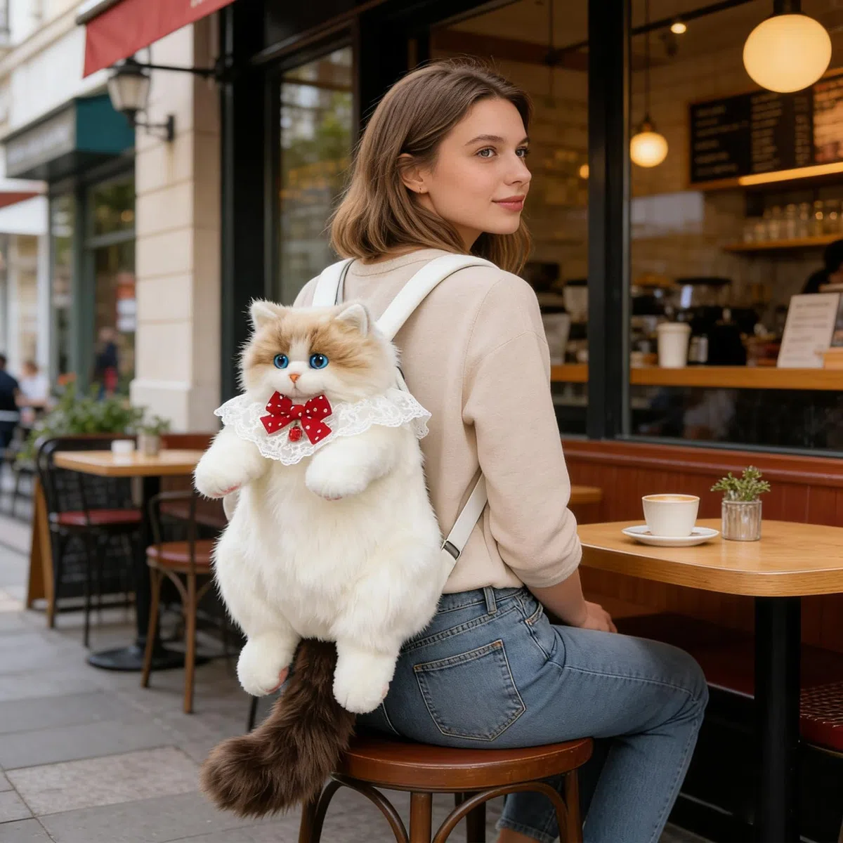 Generisch Mochila realista para gatos: con mucho espacio de almacenamiento, bonita mochila de peluche para la universidad, trabajo, oficina, viajes, viajes de fin de semana, viajes diarios, senderismo