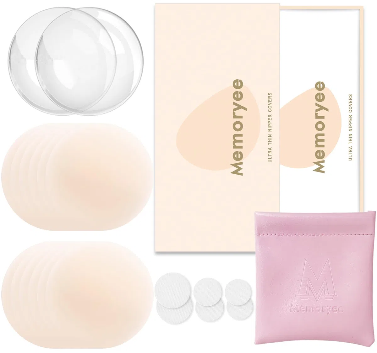 Memoryee Pezoneras, Ultra Finas Cubre Pezones para Mujer Pastillas Cubierta Silicona Adhesiva Reutilizable Sujetadores Invisible Pasties Pétalos Pecho con Caja de Regalo [8 cm]