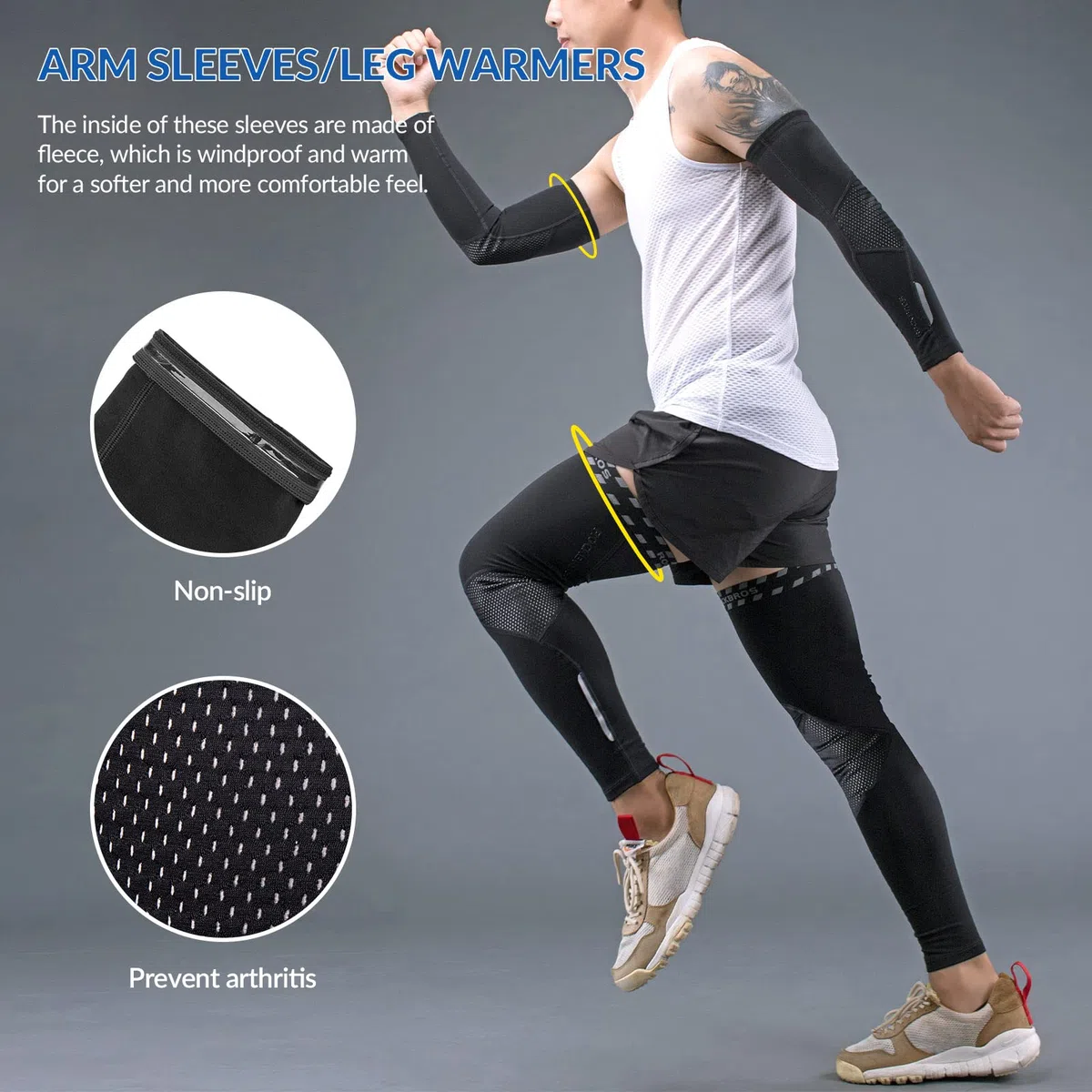 ROCKBROS Mangas de Brazos/Perneras Térmicas de Invierno Calentadores para Ciclismo Running Conducir Deportes de Hombres Mujeres Negro