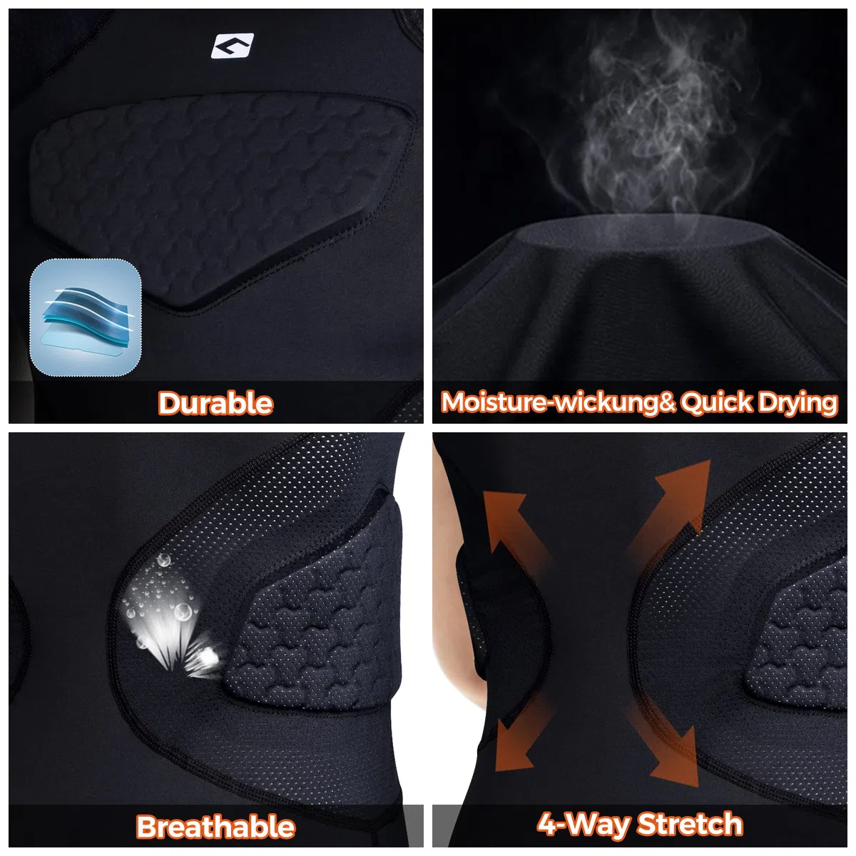 COOLOMG Camiseta de fútbol para niños, acolchada, protección del pecho, protección de hombros, protección de baloncesto, béisbol, camiseta de compresión para niños, multiusos