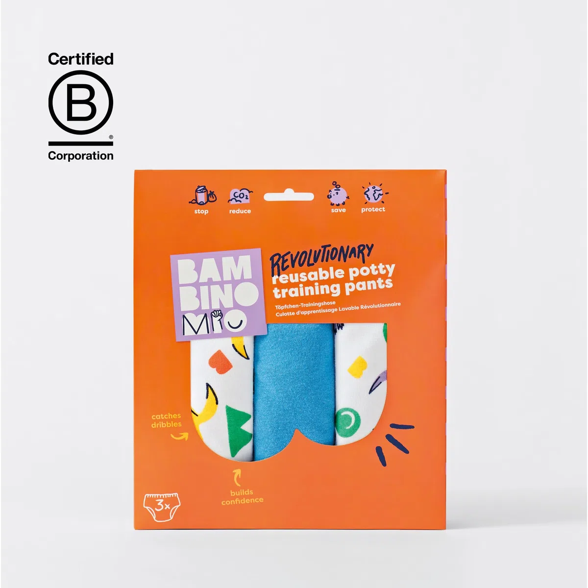 Bambino Mio Calzoncillos de aprendizaje reutilizables para bebé y niño pequeño, Pack de 3, 2-3 años, Dinos valientes, niños y niñas, ropa interior para dejar el pañal