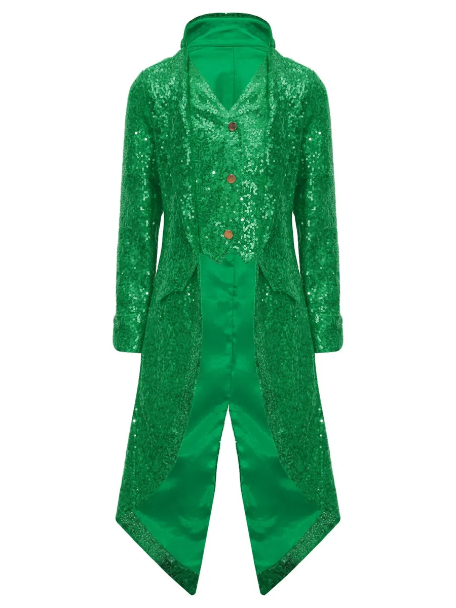 Alvivi Chaqueta Esmoquin de Lentejuelas para Niño Chaqueta de Medieval Steampunk Vintage Gótico Chaqueta de Traje y Blazer Fiesta Disfraces Carnaval 5-16 Años