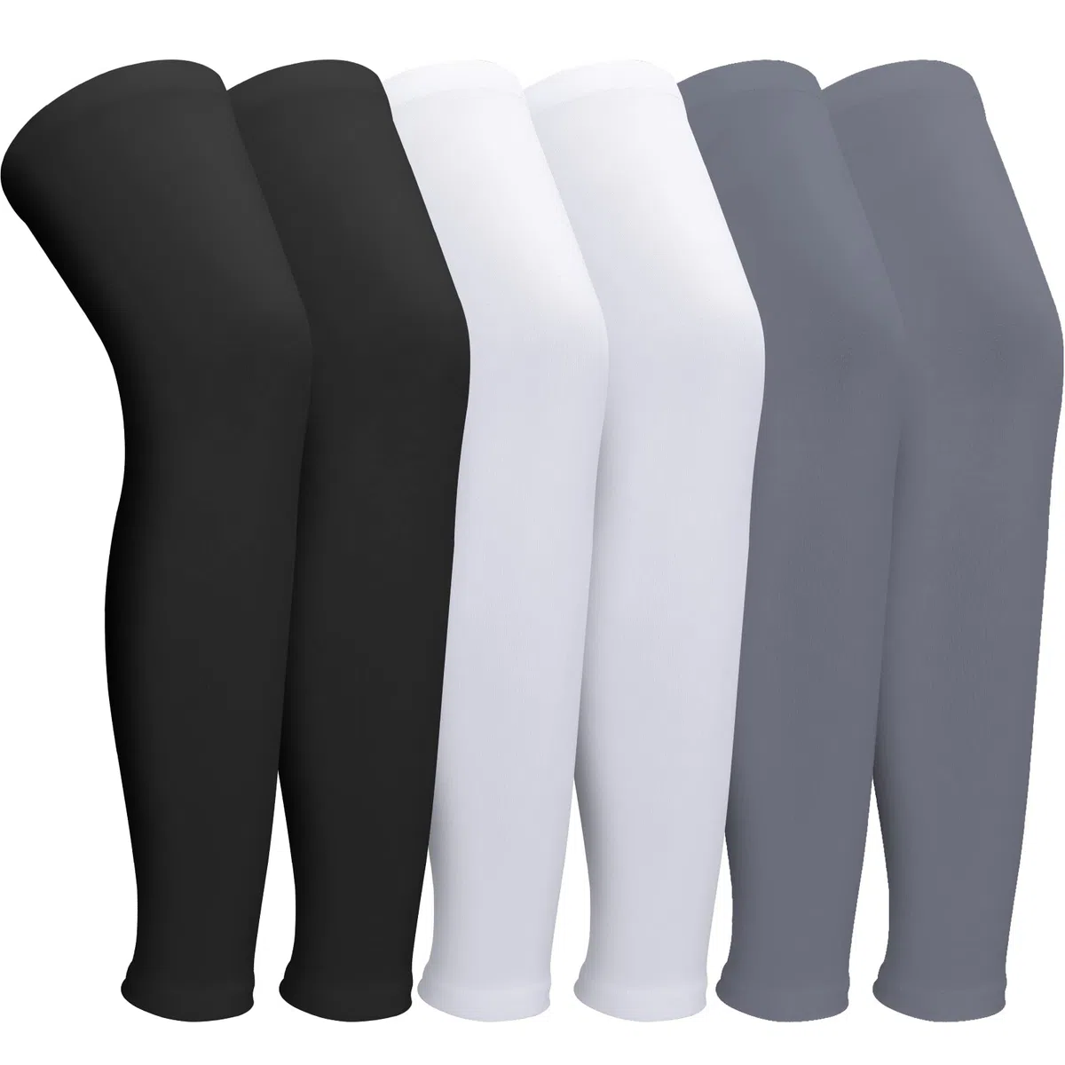 3 pares de puños de compresión para las piernas, protección solar UV, mangas largas de compresión para ciclismo, correr, baloncesto, hombres y mujeres (negro, blanco, gris), blanco, negro,