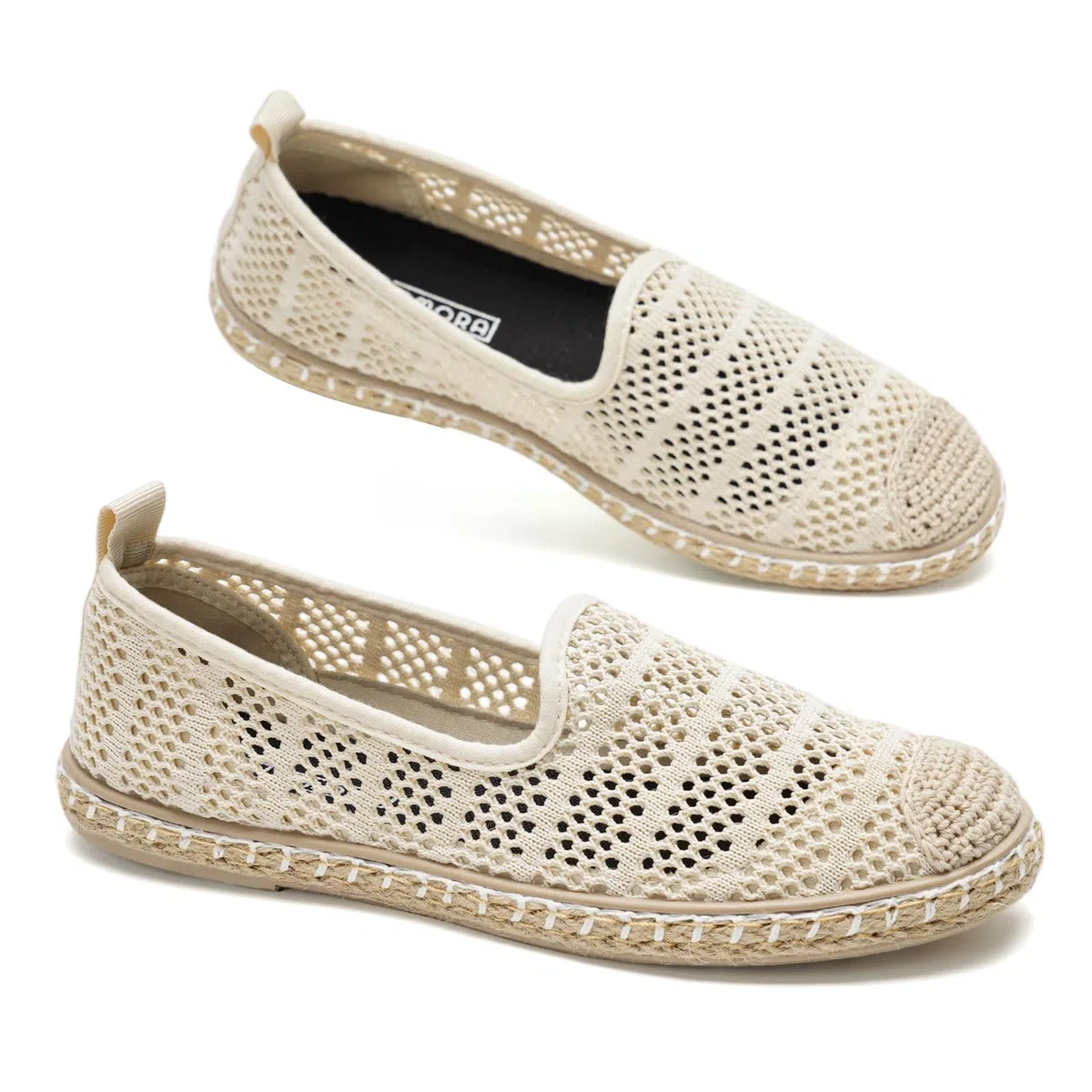 GLAMORA Alpargatas Mujer Caladas Slip On Punto Transpirable Zapato Plano Ligero Flexible Suela Goma Efecto Esparto Crochet Puntera Cerrada Comodo Verano Sin Cordones