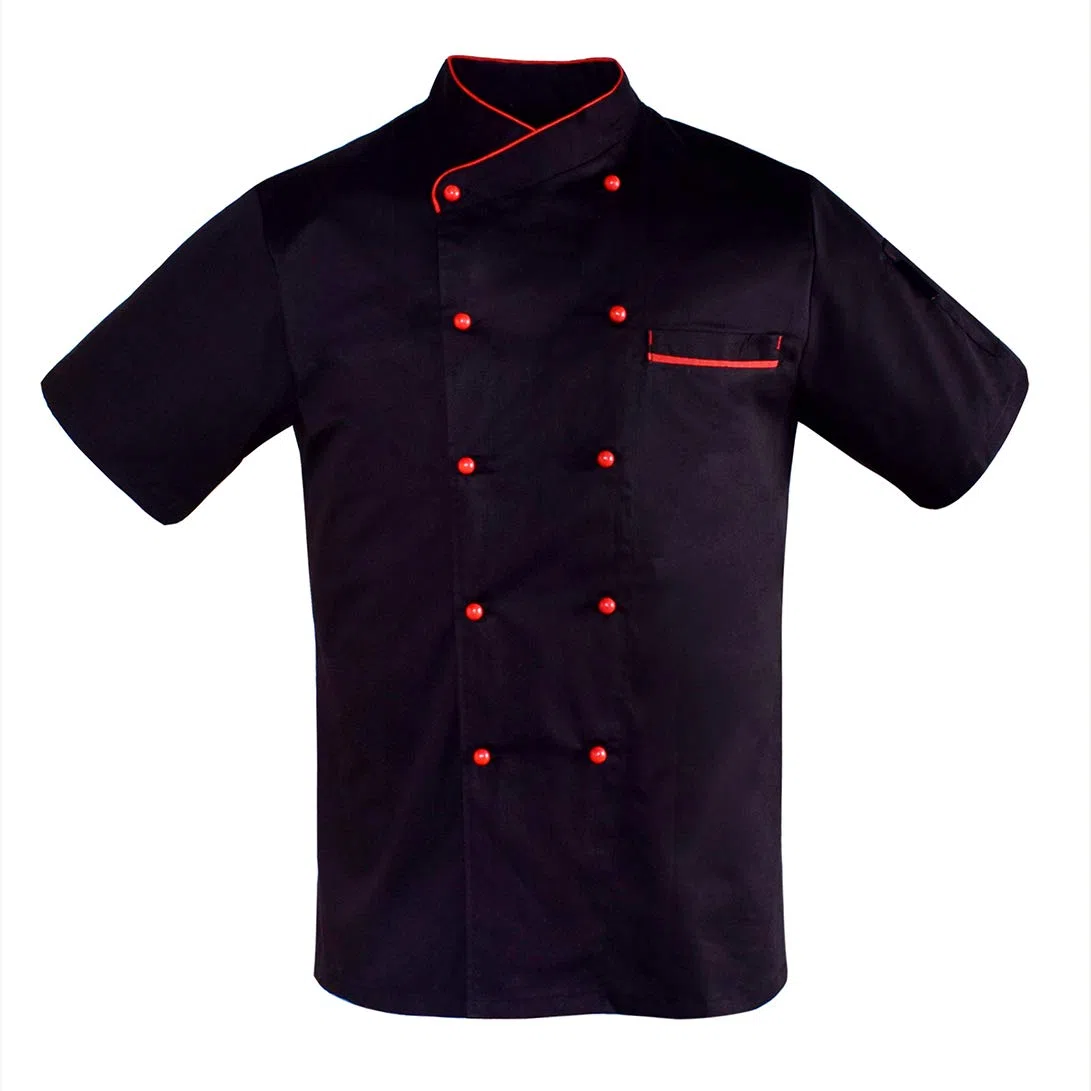Nanxson Chaqueta de cocinero unisex para mujer, con botones de bola, transpirable, manga corta, cuello alto, ropa de cocina CFM0048