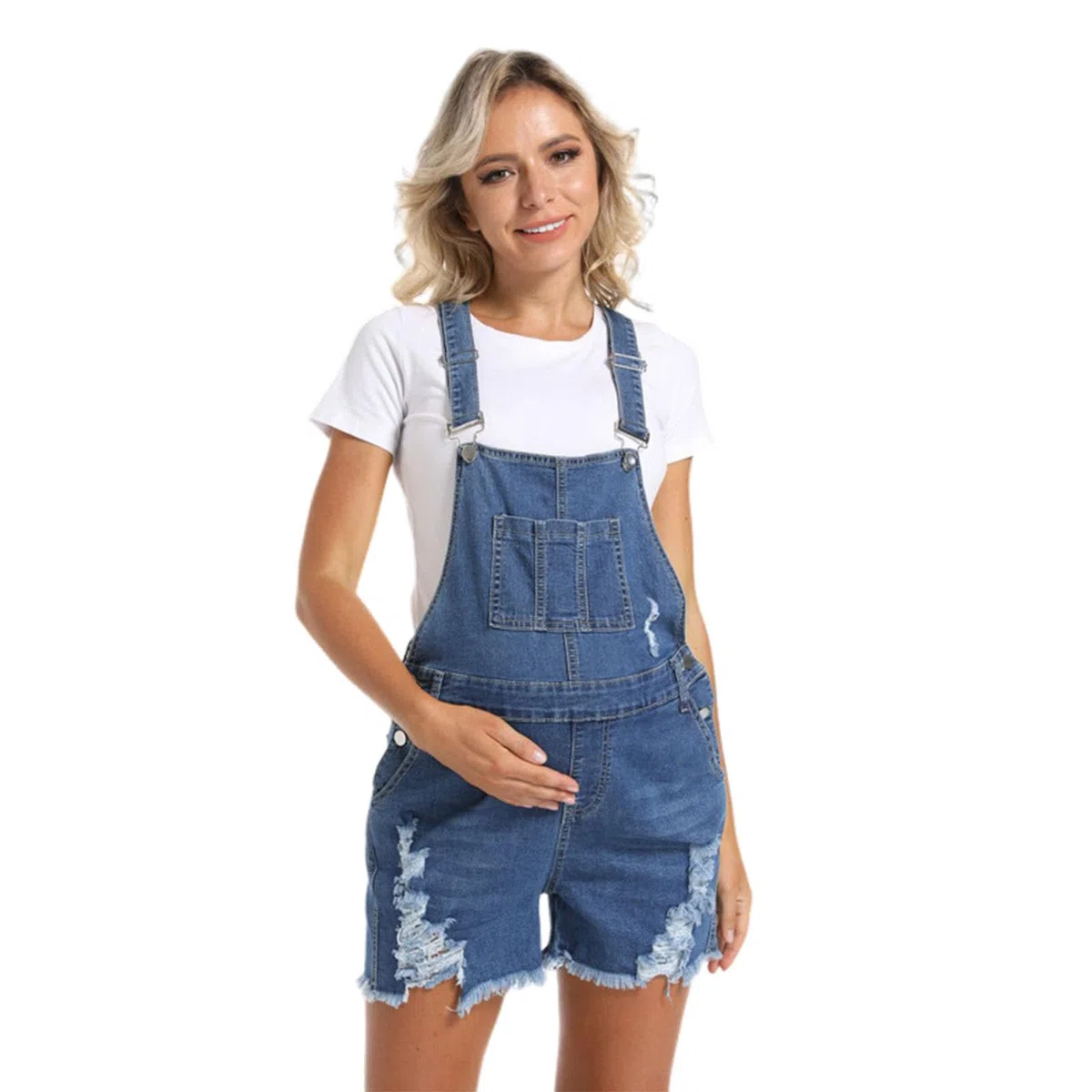 ENEN Peto de Premamá Corto para Mujer Embarazada - Mono de Maternidad de Vaquero con Tirantes Ajustables, Pantalones Cortos de Embarazo Sueltos para Verano con Bolsillos