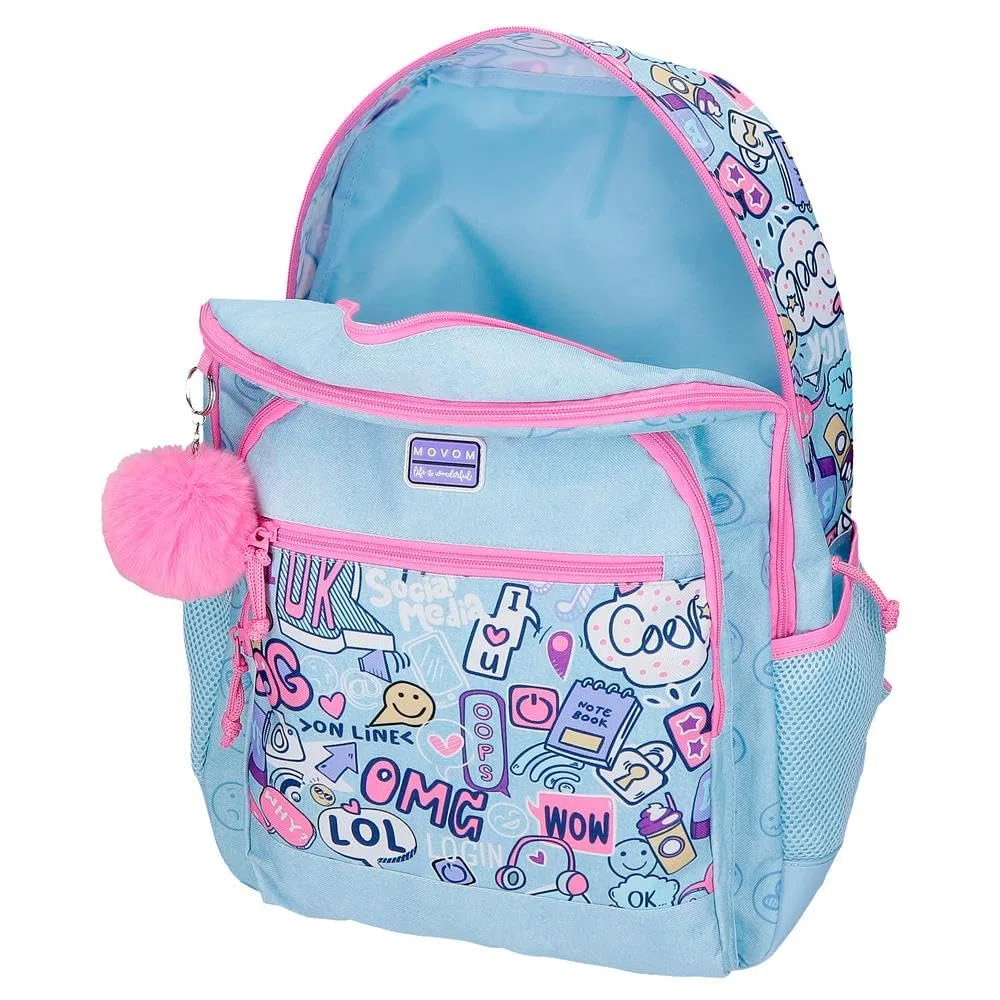Movom Power Girl Mochila Infantil, Mochila Escolar, Fabricada en Poliéster, Bolsillos Laterales, Tirantes Anchos Ajustables, Asa Superior para colgarla, Sistema Magic Fix.