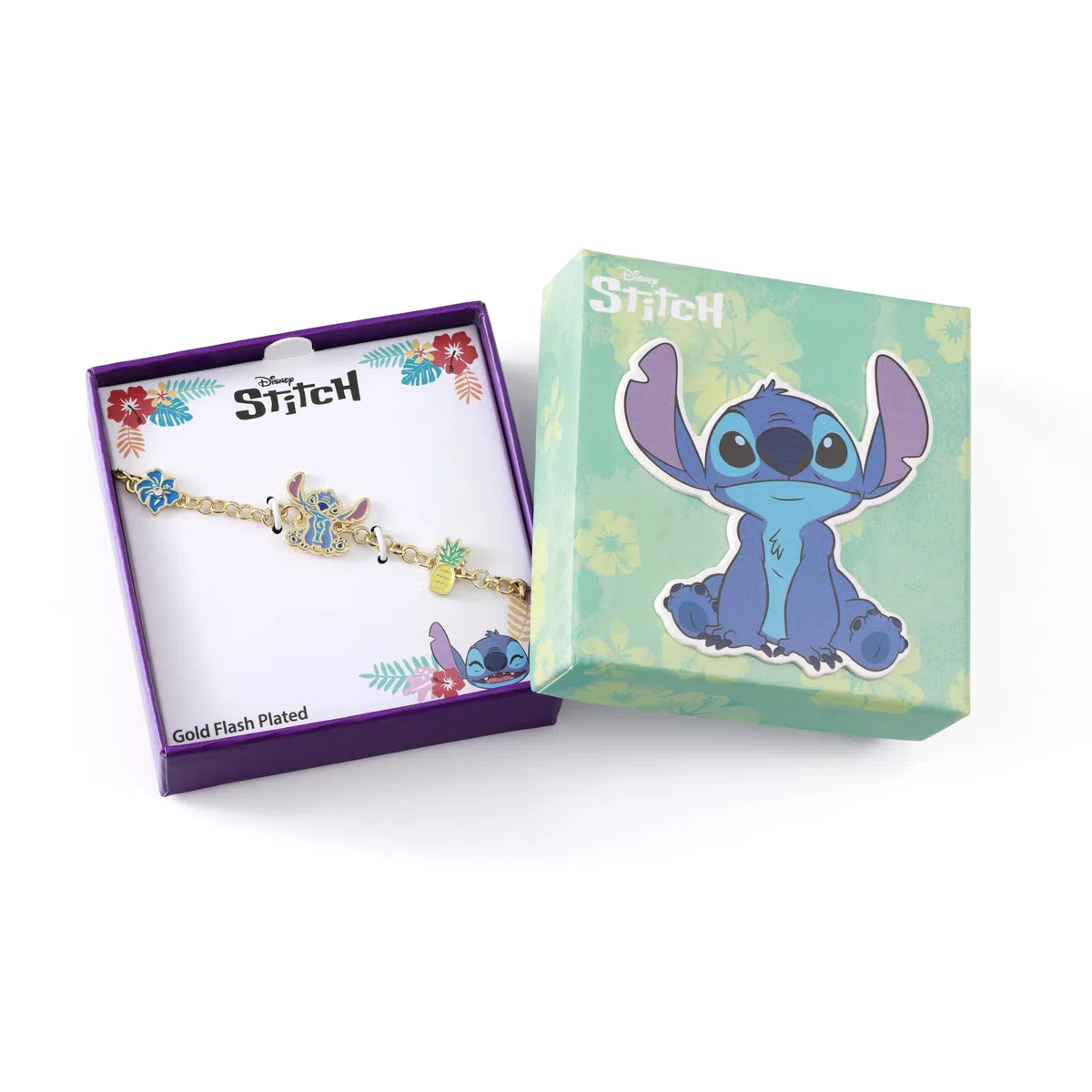 Disney Stitch Girls - Pulsera de cadena ajustable chapada en oro con dije de piña y flor