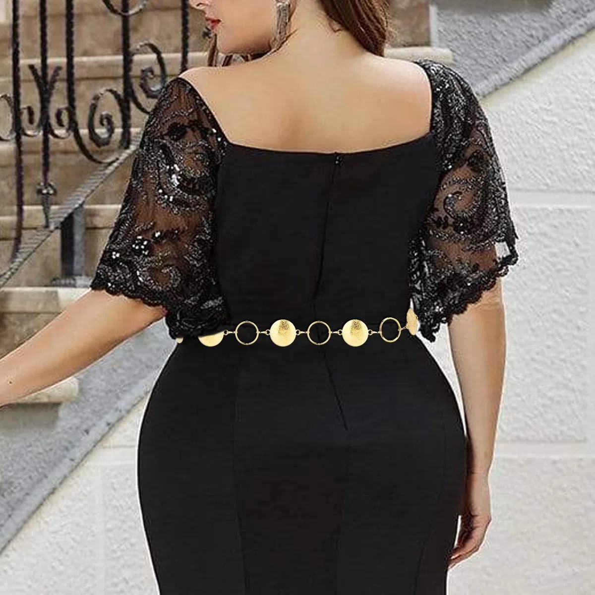 Cinturón de cadena de talla grande para mujer, con piezas redondas de metal, cadena para cintura y vientre, cadena extra larga, ajustable de 39-59 Inch (XXL)