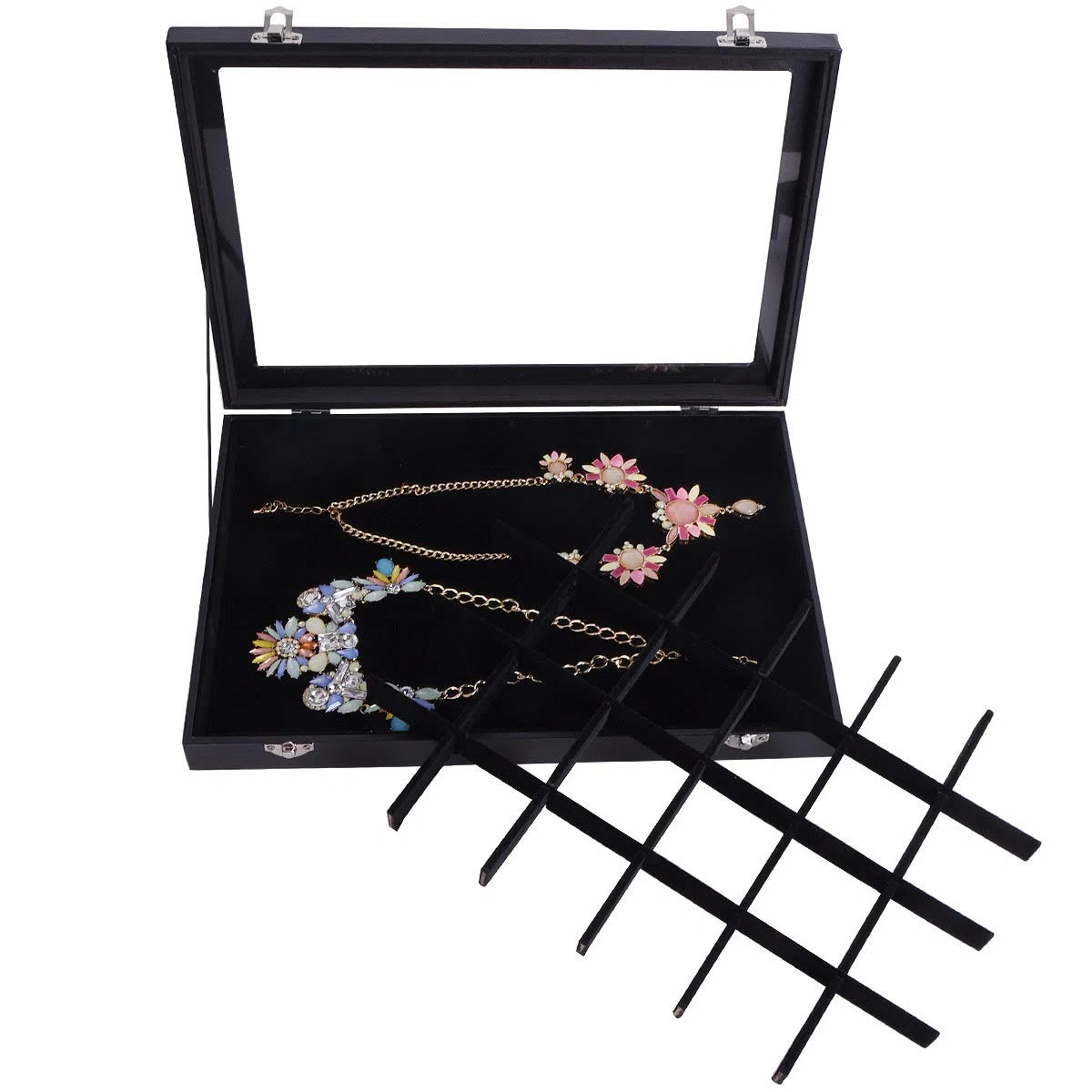 AUTOARK Cajas para Joyas con Terciopelo,joyero con 24 Compartimentos,Negro,AJ-083