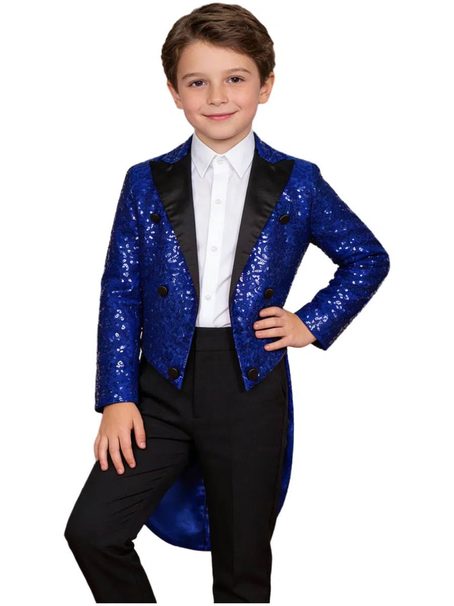 IEFIEL Esmoquin de Lentejuelas para Niño Chaqueta de Fiesta Vestir Formal de Boda Cóctel Chaqueta de Mago Disfraz de Fiesta Carnaval 5-16 Años Azul 11-12 años