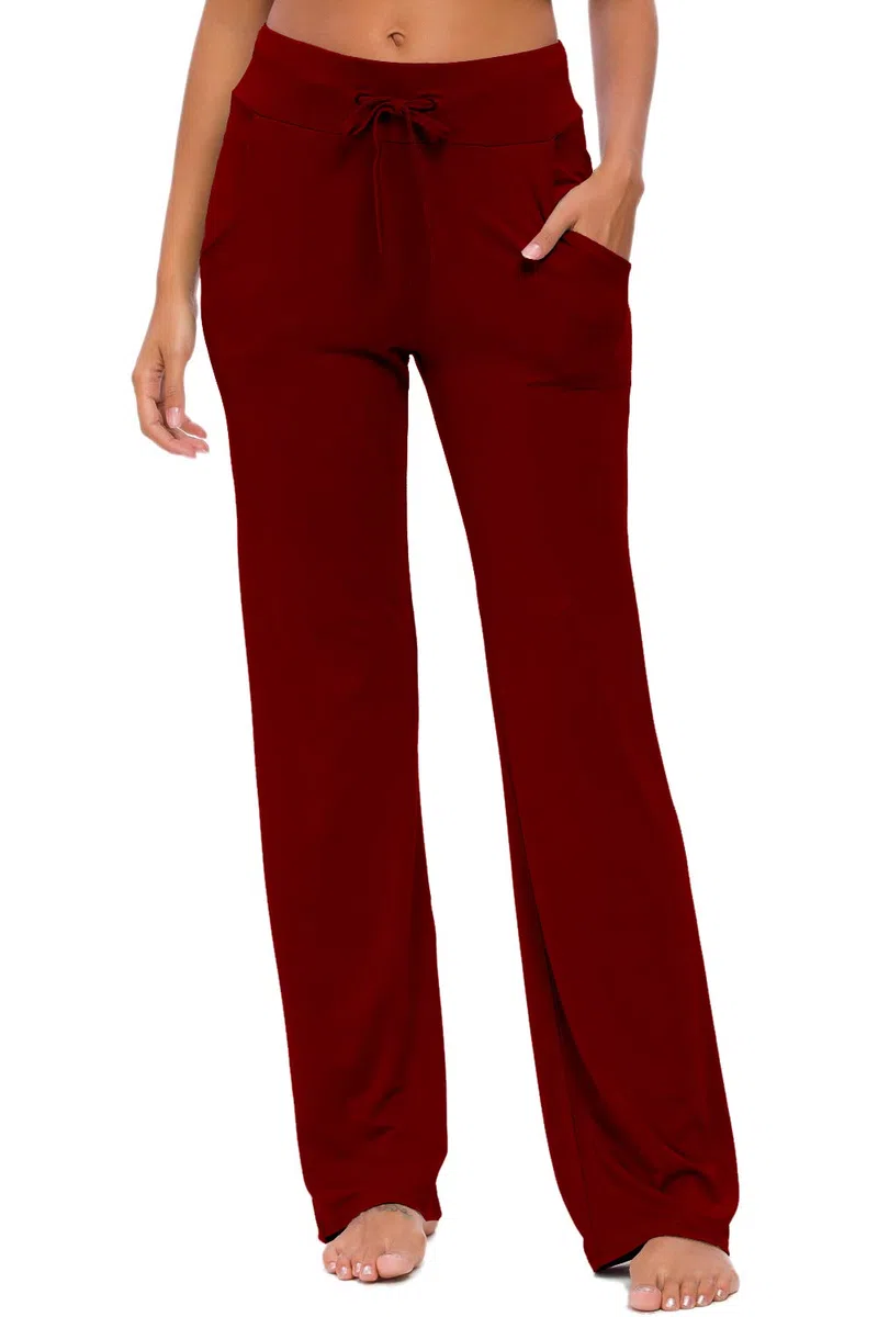 Pantalones De Yoga para Mujer con Bolsillos Pierna Recta Cómodos Modal con Cordón para Descansar Correr Pantalones Largos Activos