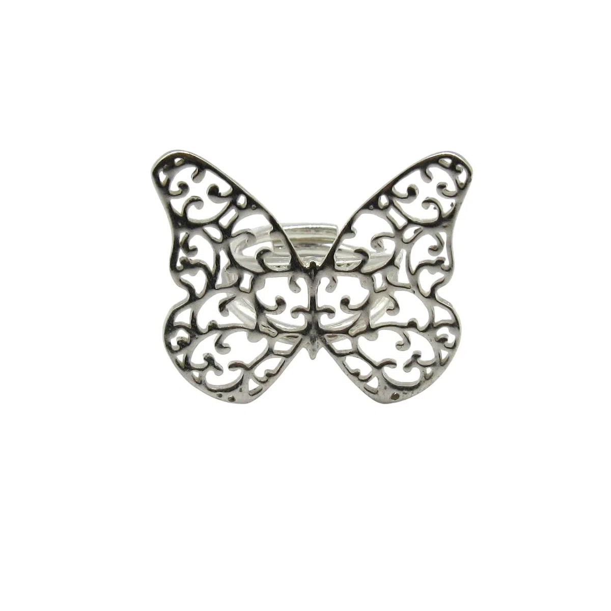 Anillo de plata mariposa de filigrana sólido 925 de tamaño ajustable