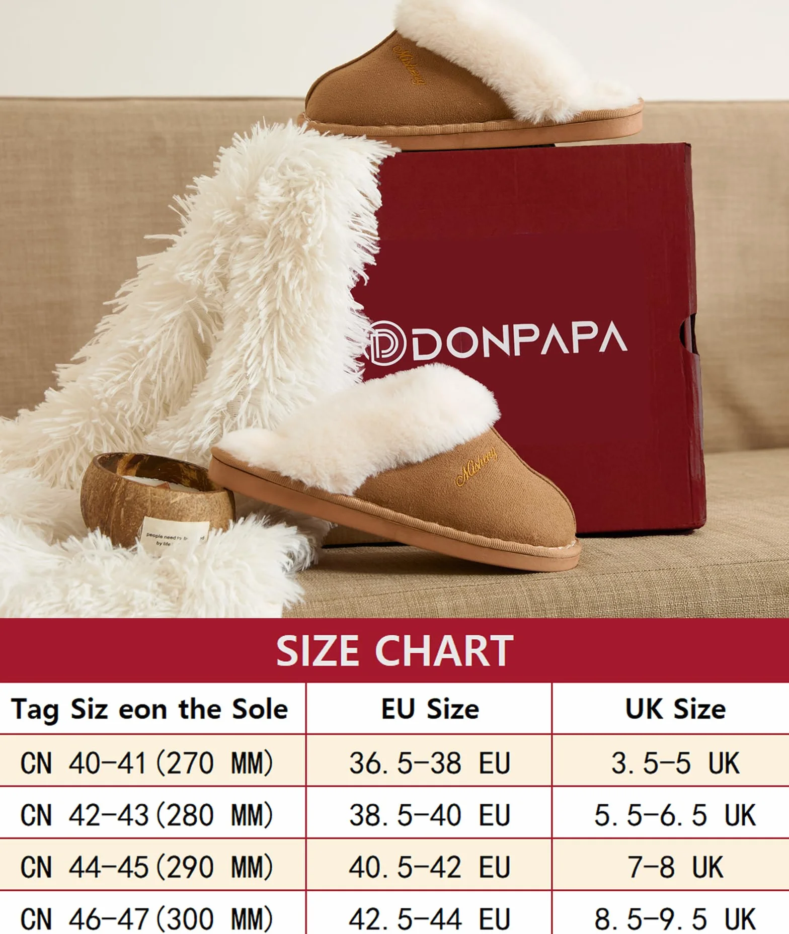 Donpapa Zapatillas de Estar por Casa Mujer Hombre Invierno Peluche Cálido Pantuflas Memory Foam Comodas Confortables Antideslizante Interior Exterior