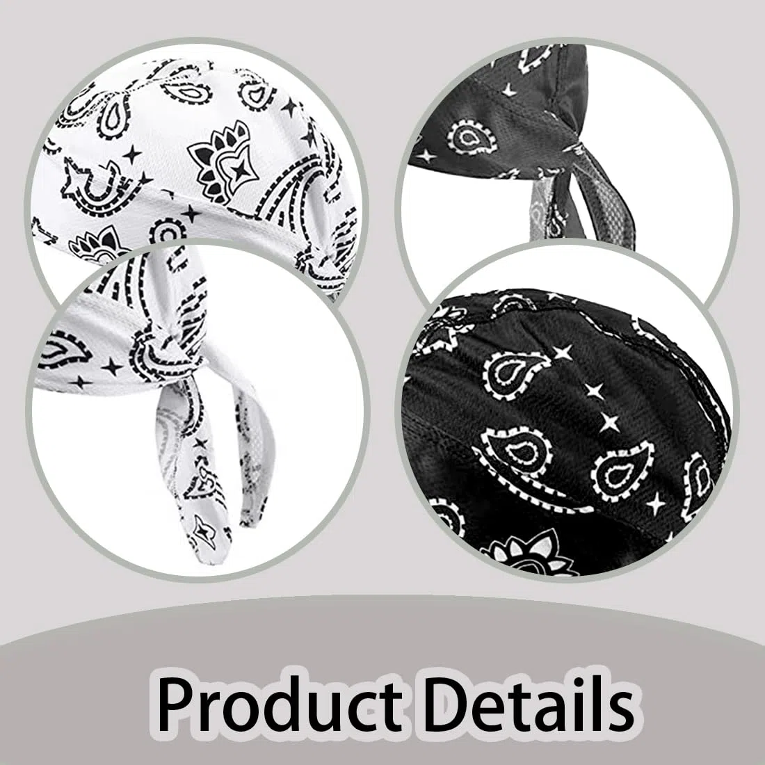 2 pañuelos deportivos para hombre y mujer, ligeros y transpirables, para debajo del casco, turbante, turbante de ciclismo de verano, para deportes al aire libre como y senderismo (negro y blanco)