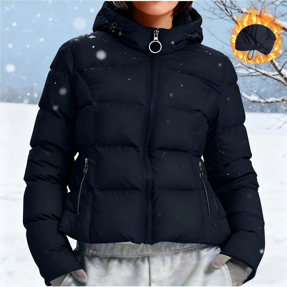 HAOLEI Chaqueta Mujer Invierno Chaquetas Acolchado con Capucha Cálido Abrigo Parka con Capucha Viento Cremallera Grueso y Cálido Cazadora Manga Larga con Bolsillos Otoño Invierno Ligero Outwear