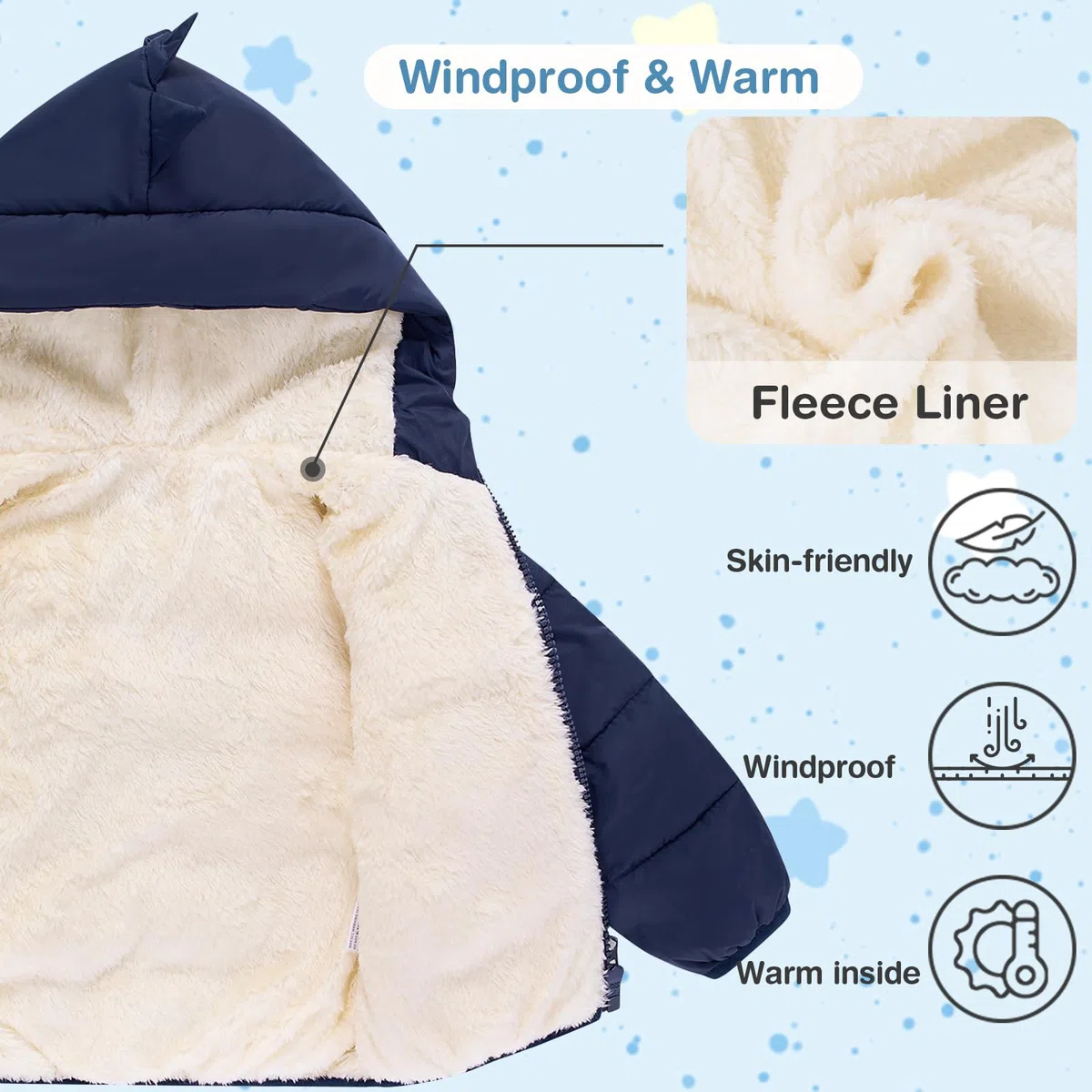 Kids4ever Chaquetas de invierno para bebé niño y niña, abrigos con capucha de dinosaurio, forro polar ártico térmico, cremallera y dos bolsillos, 6 meses a 5 años