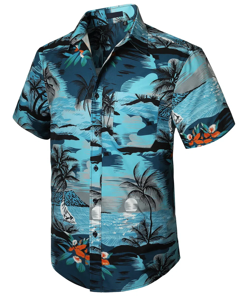 Enlision Camisa Hawaiana Hombre Funky Manga Corta Camisas Hawaianas con Bolsillo Delantero Impresión de Hawaii Playa Flores Piña Palma Hoja Aloha Shirt