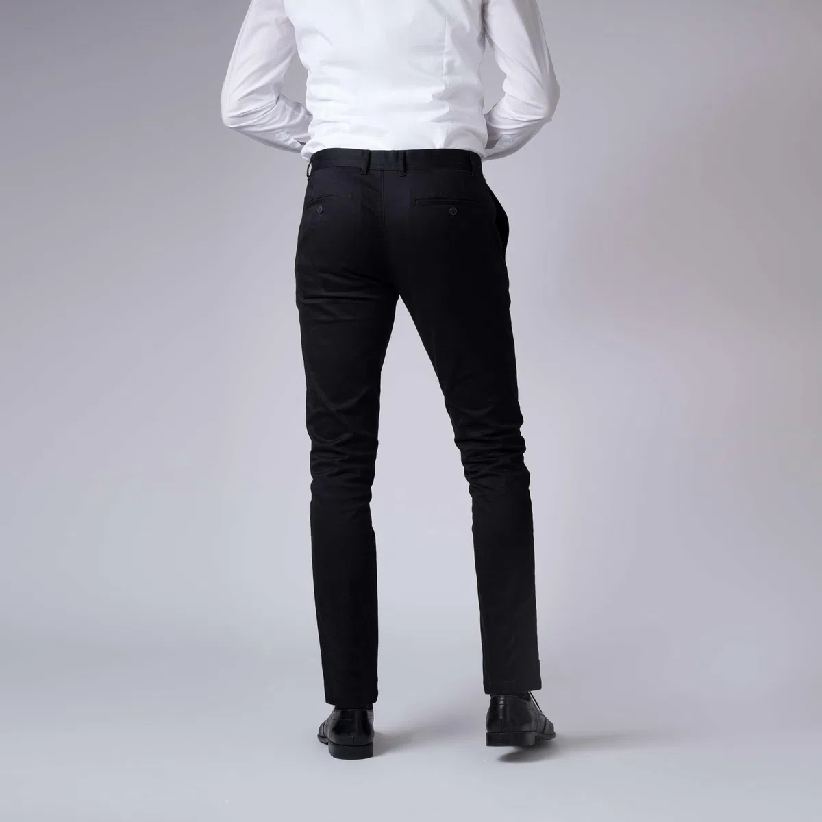 Pantalones chinos para hombre informales con ajuste ajustado elástico, Negro , 30W x 32L