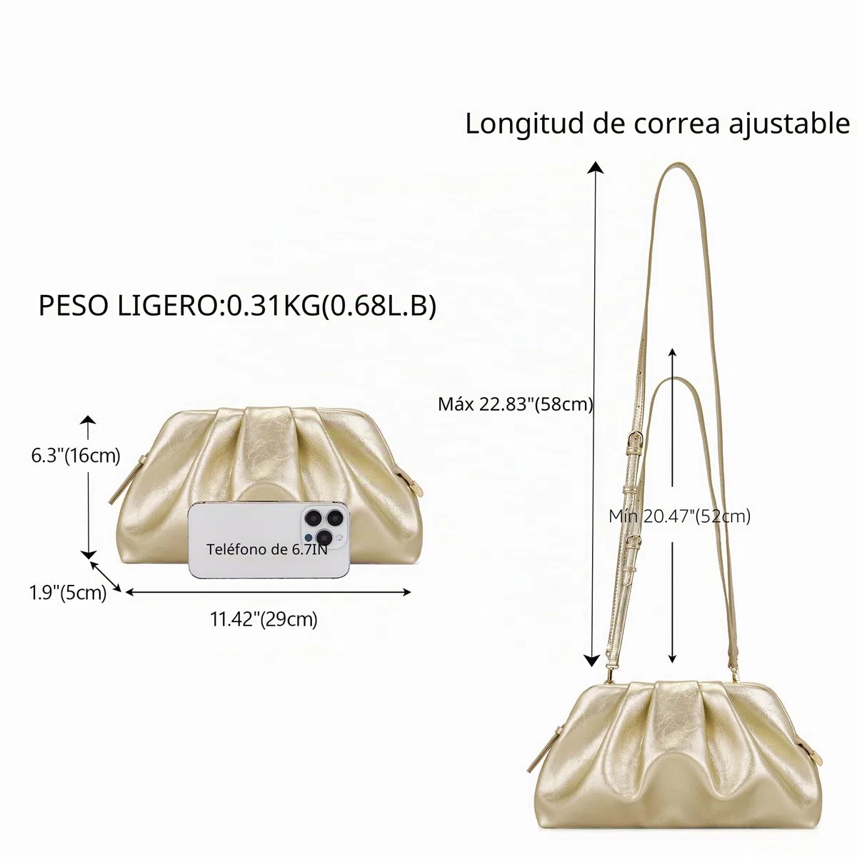 Bolso de noche para mujer, elegante, pequeño, de piel sintética, para bodas, con cremallera