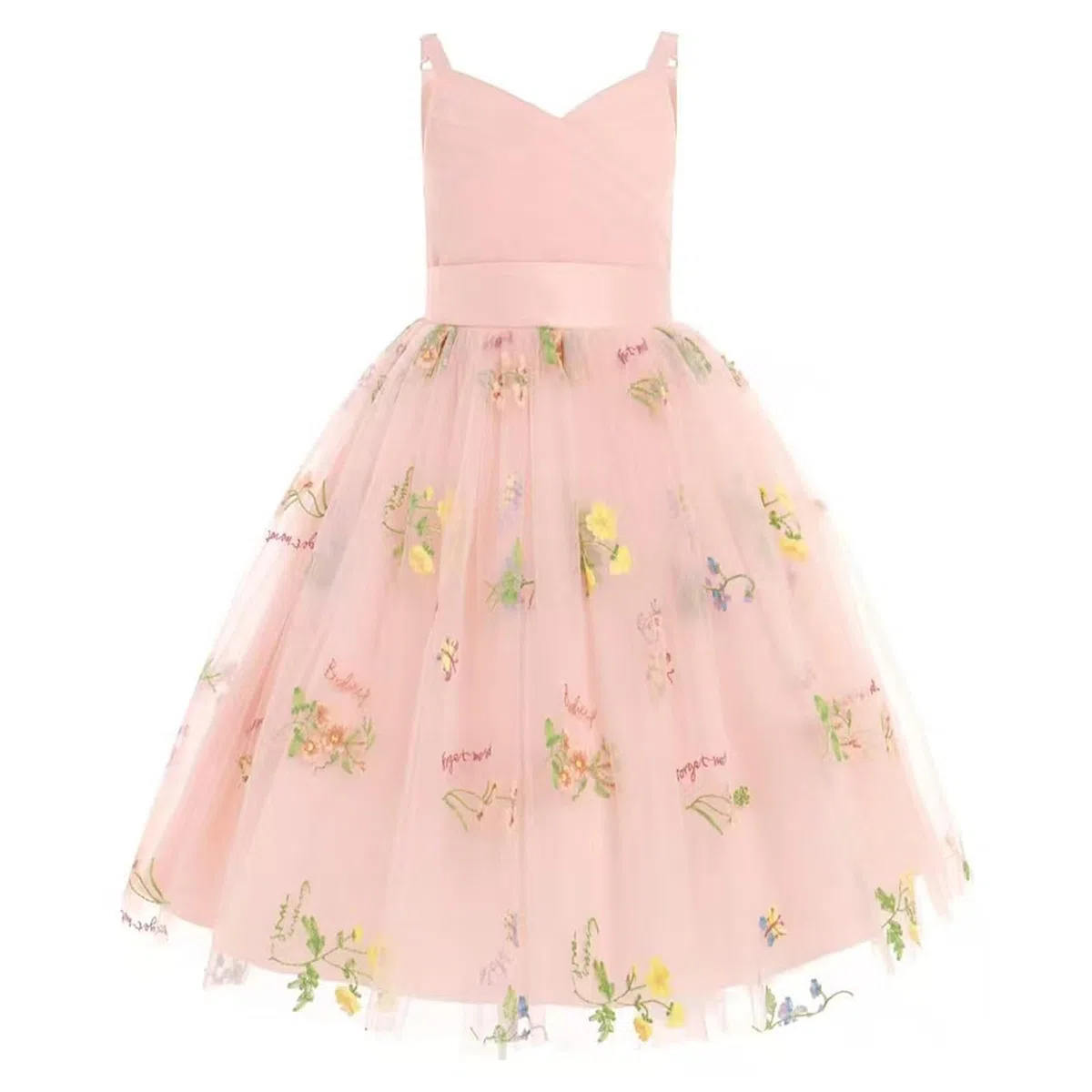 Genérico Vestido de cumpleaños Infantil con Tirantes de Encaje Bordado (3 a 14 años) (6-8 Years)