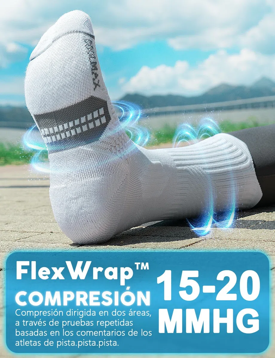 Juclise Calcetines de compresión de viscosa de bambú para correr, calcetines que absorben la humedad, antiampollas, para senderismo,ciclismo (FR/ES, Números, 38, 42, Regular, Regular, Blanca)