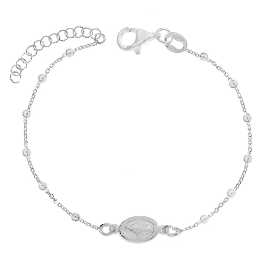 Pulsera Virgen Milagrosa de Plata de Ley - Pulsera amuleto religioso - Regalos religiosos Comunión