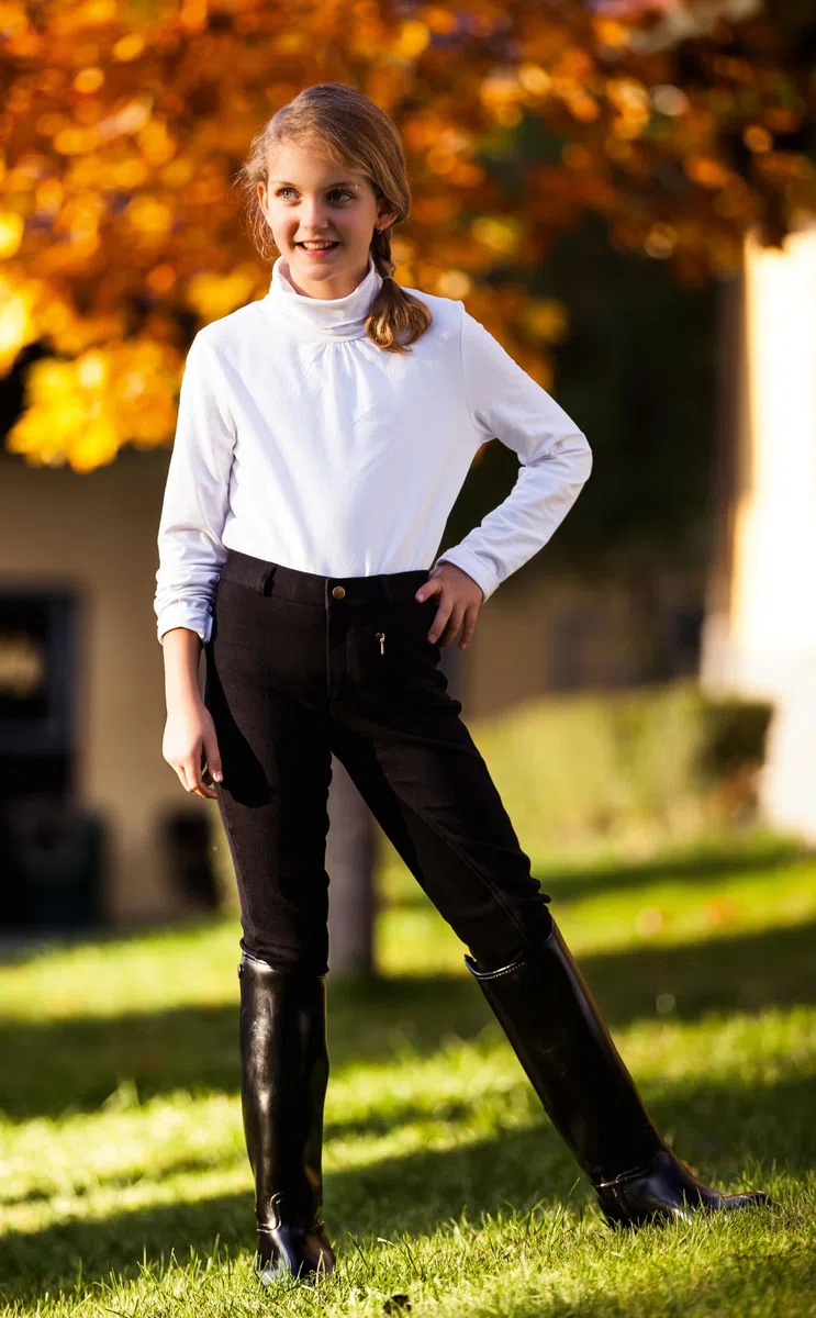 Covalliero Pantalones de Montar Economic, Pantalones para niños e Adolescentes, Talla 158, Negro, 90% algodón, niños, Adolescentes, elástico, Cinturilla elástica, Bolsillo con Cremallera