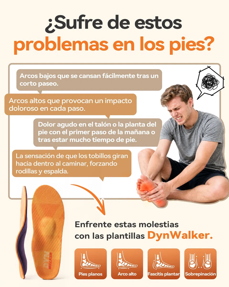 DynWalker Plantillas Ortopédicas con Soporte de Arco - para Fascitis Plantar, Pie Plano, Dolor de Talón/Pie - Amortiguadas y Estabilizadoras para Correr, Trabajo, Uso Diario (Hombre/Mujer) S