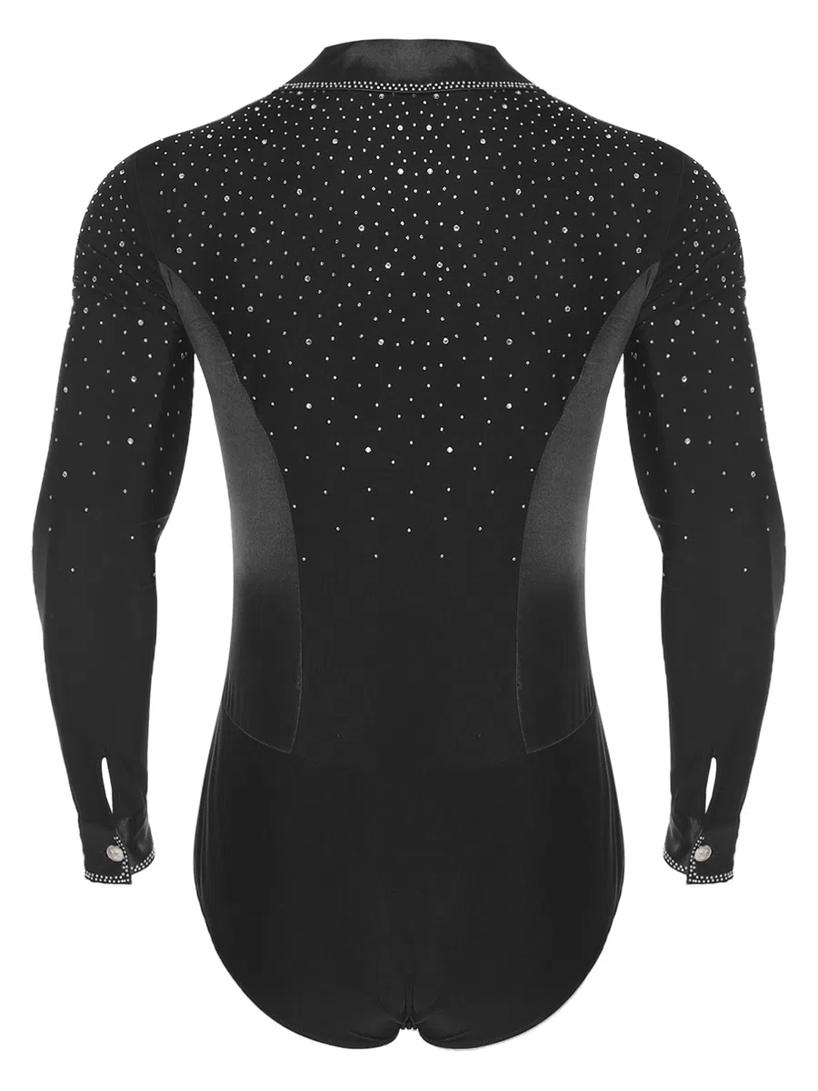 inlzdz Maillot De Gimnasia Rítmica para Hombre Body Baile Latino Manga Larga Monos Cuello En V Disfraz Bailarina De Fiesta Actuación