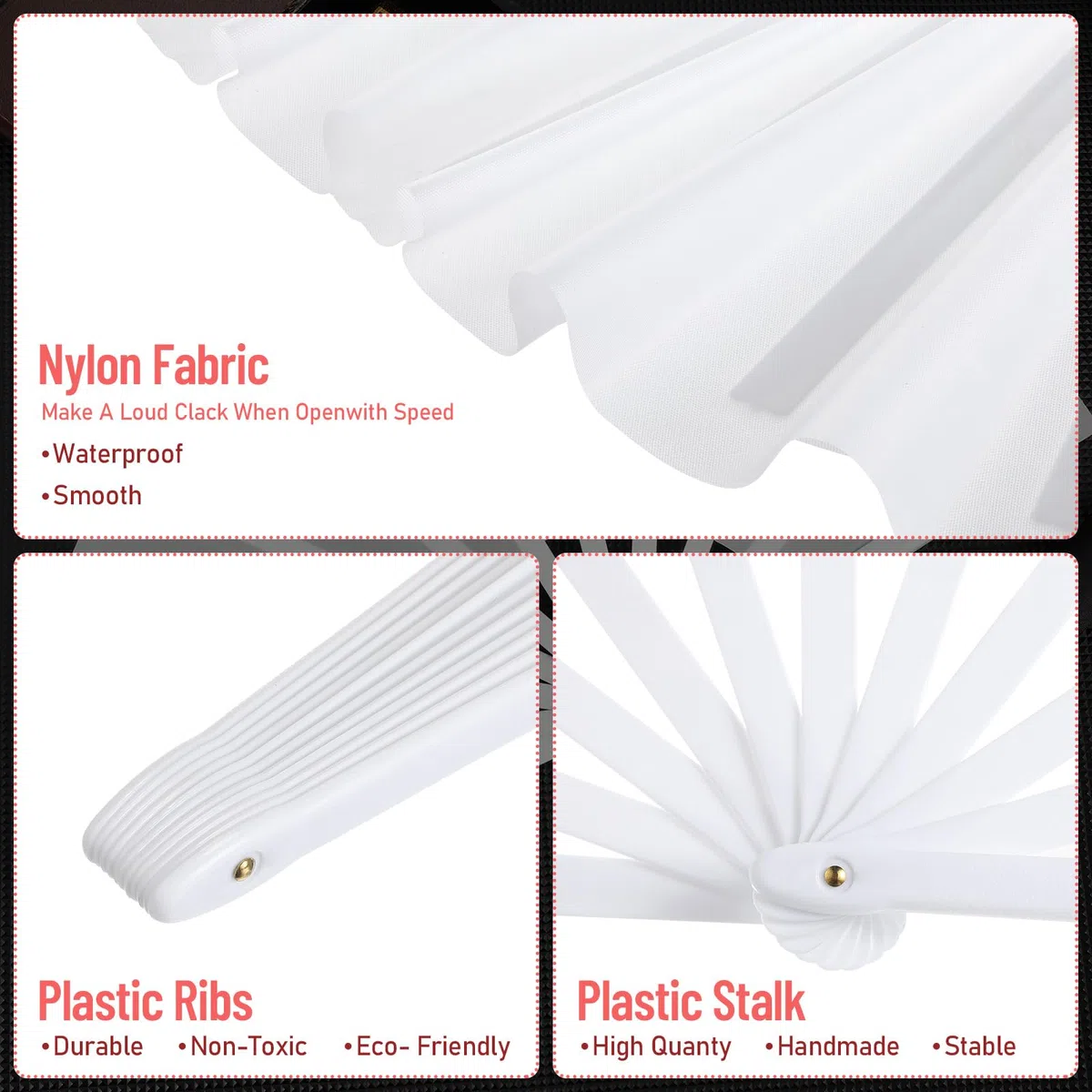 Maitys - Abanicos grandes con efecto de chasquido para hombre y mujer, chinos, plegables, para danzas en línea, festivales, taichí, kung-fu, artes marciales y como regalo (color blanco, paquete de 2)