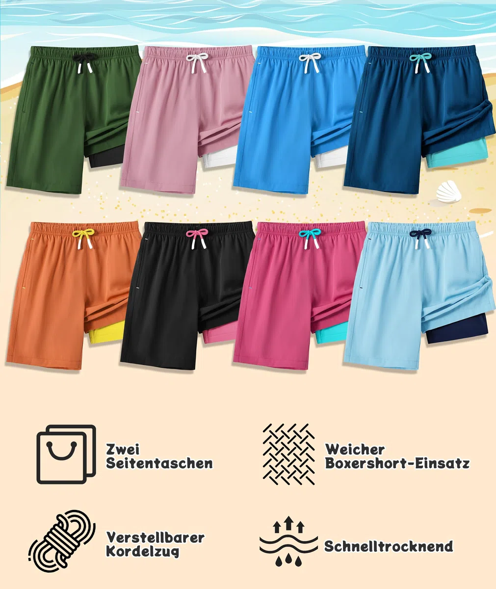 Zoofly Pantalones Cortos de Playa para Niños con Forro Compresivo, Secado Rápido y Transpirable, Cintura Elástica y Bolsillos, para Niños de 4-16Años