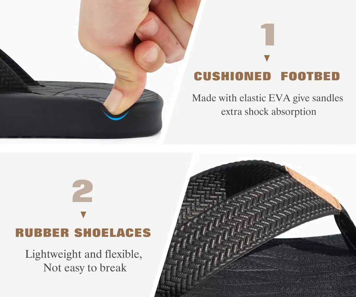 KuaiLu Chanclas Hombre Verano Playa Piscina Goma Flip Flops Caballero Comodas Piel Planas Caminar Cuero y Tela Sandalias De Dedo