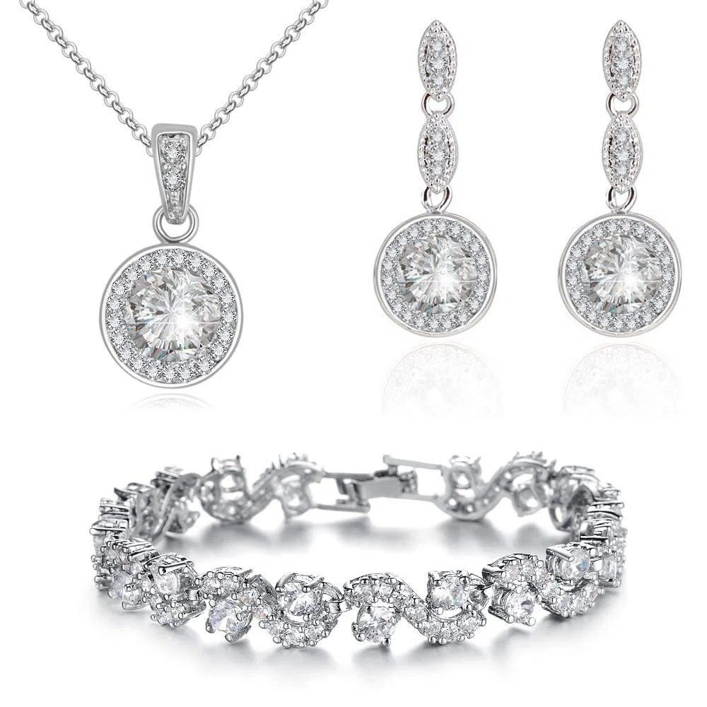 Crystalline Azuria Juegos de Joyas para Mujeres y Niñas Joyería Boda Juegos de Joyas con Collar Pendientes Pulsera para Esposa Novia