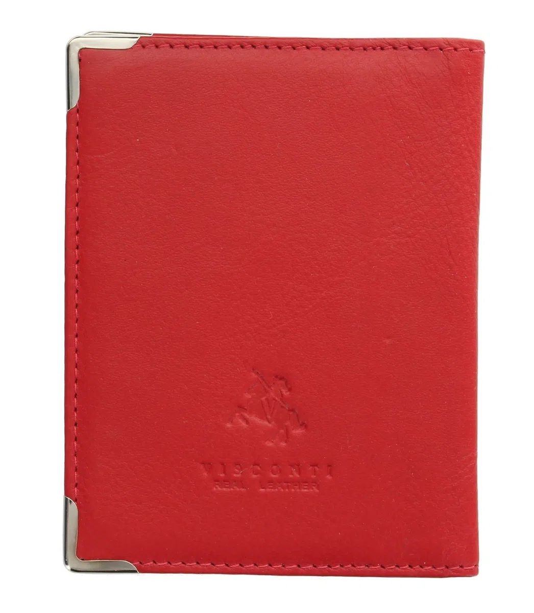 Visconti Portatarjeta de Viaje de Cuero con Protectores de Esquinas de Metal TC5 Rojo