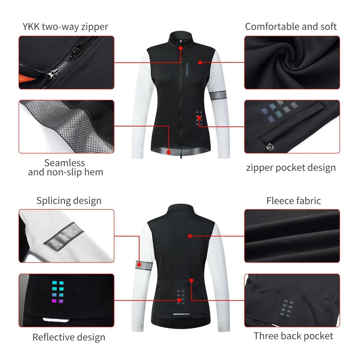 WOSAWE Chaqueta de ciclismo para mujer, resistente al viento, térmica, forro polar, transpirable, para correr, equitación, senderismo, carreras, camping