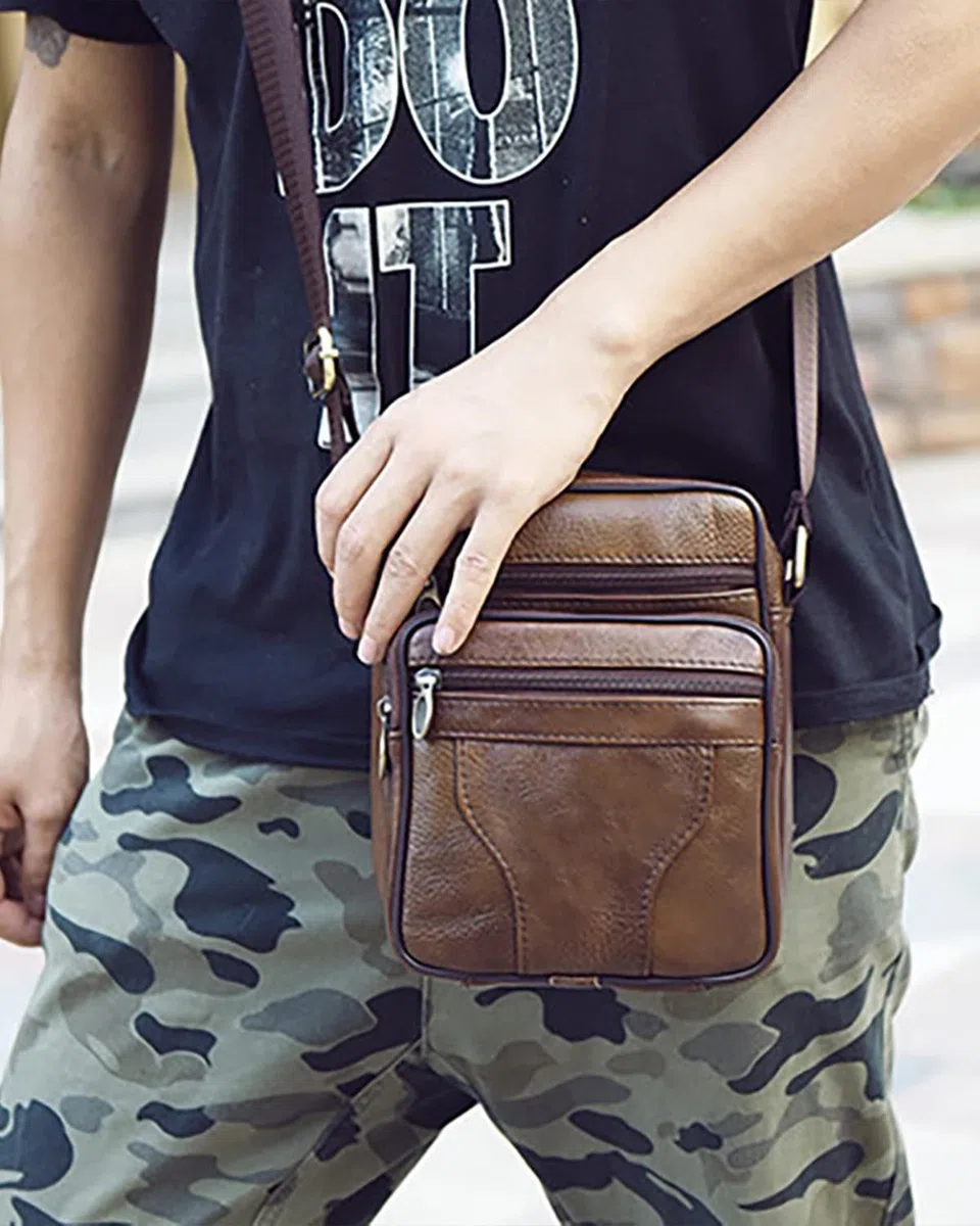 Bandoleras Hombre Piel Cuero,Bolso Bandolera de Piel Auténtica,Bolsas de Mensajero de Negocios Vintage,Bolso de Mano