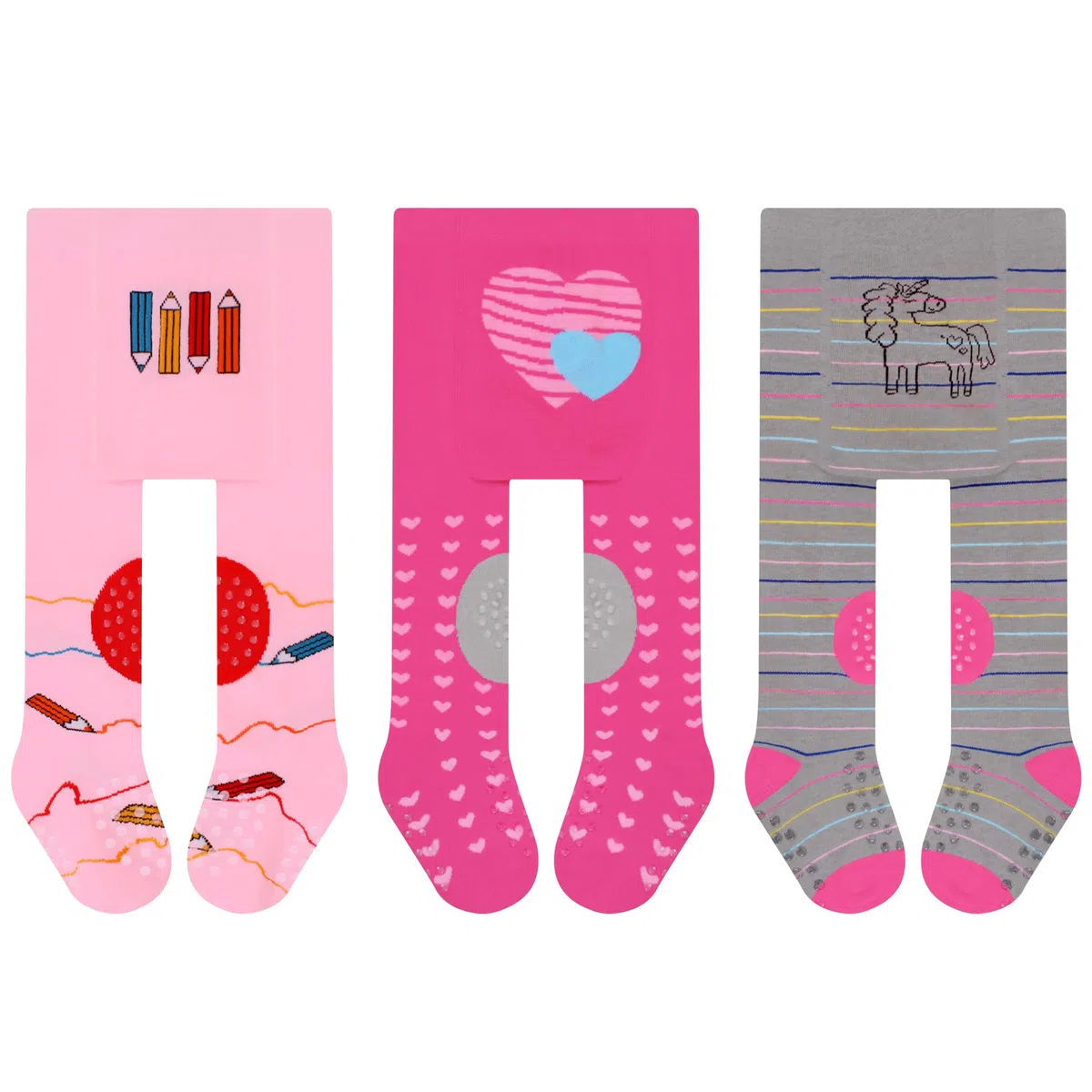 L&K-II Pack de 3 medias para gatear, para bebé, niñas, niños, con suela de ABS, antideslizante, puntos de animales, diseño de corazón 2732, 2732B-3