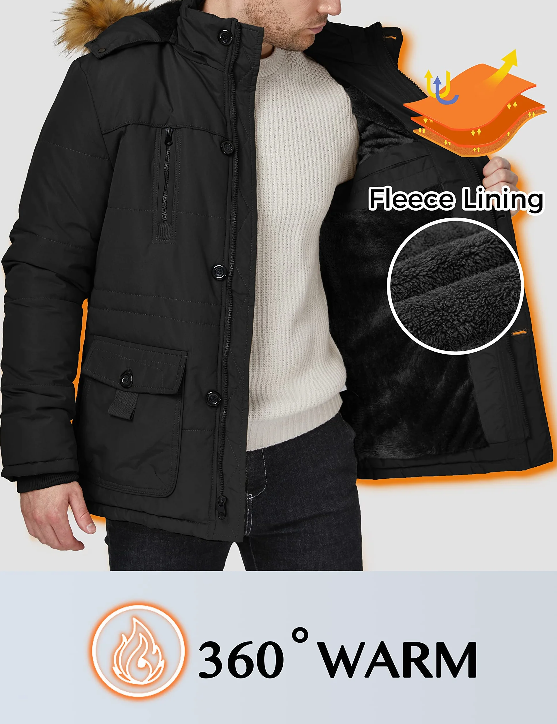 WenVen - Chaqueta cortavientos de forro polar para hombre con capucha extraíble